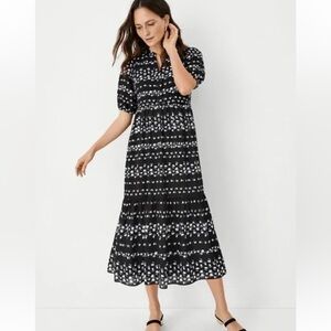 Ann Taylor Black Blue White Floral Tiered Maxi Dress Small Tall